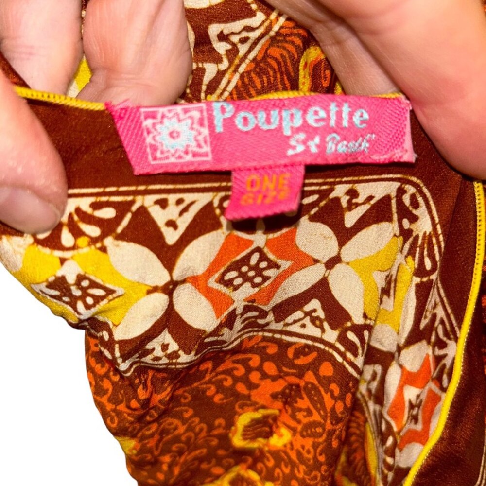 Poupette St. Barth Island indonesian Batik brown orange halter dress cov… - Picture 2 of 8